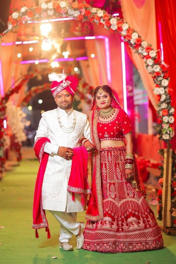 Indian bride and groom at a festive wedding