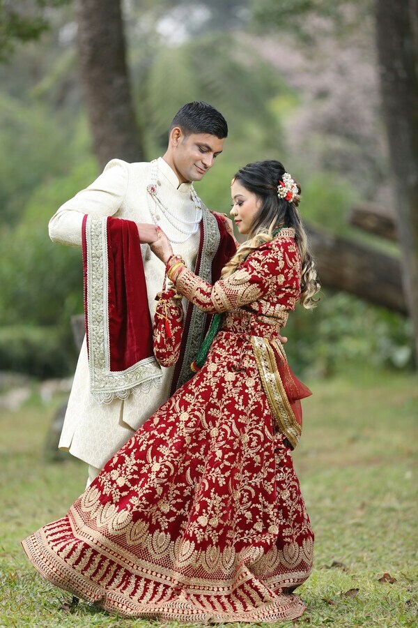Indian newlywed couple outdoors